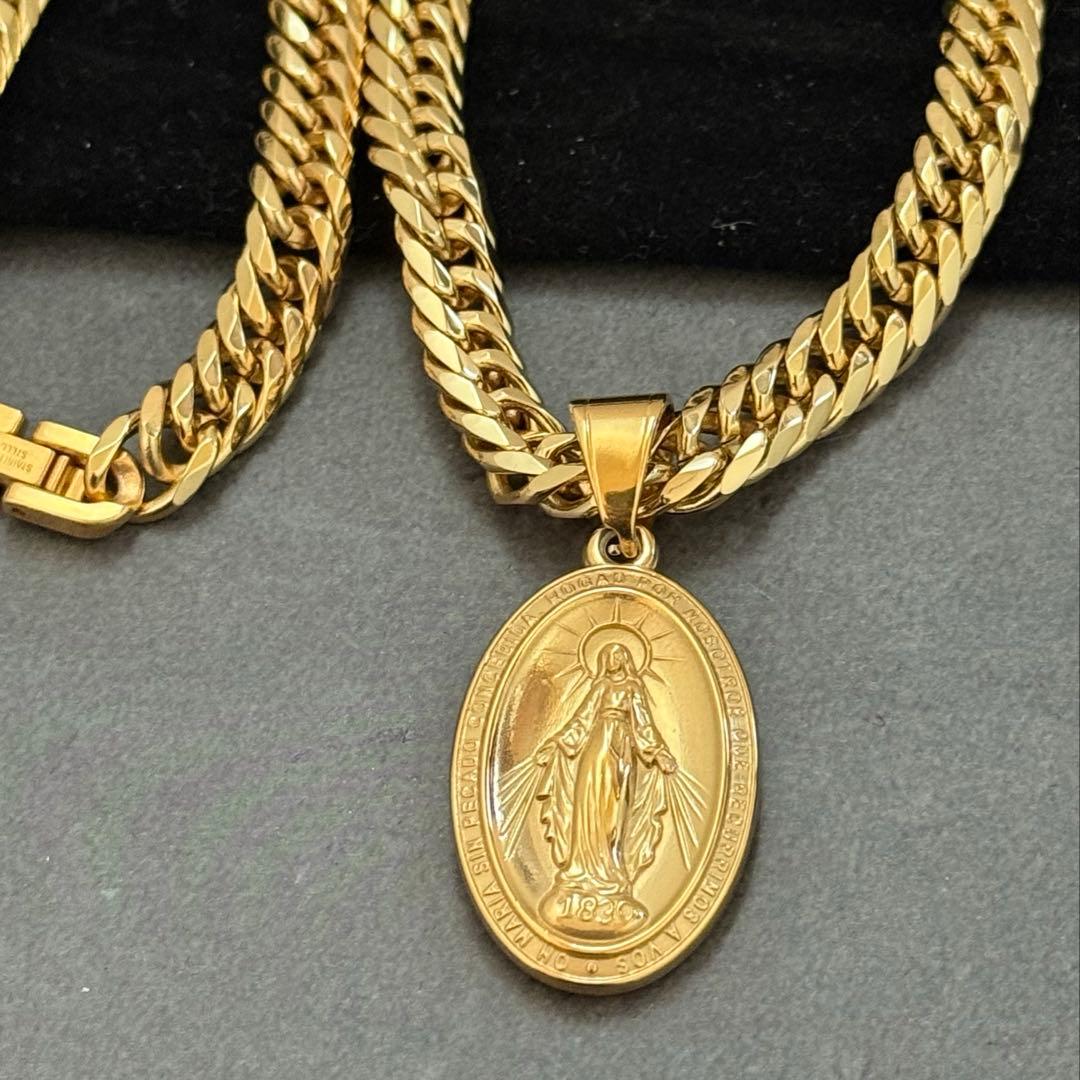 6面 ダブル喜平ネックレス 18k gp 奇跡のメダイ ネックレス ゴール聖母