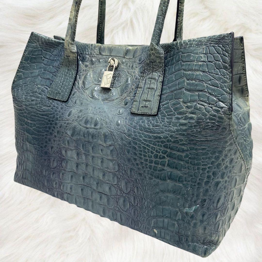 希少 フルラ トートバッグ クロコ型押し エキゾチック レザー A4 大容量