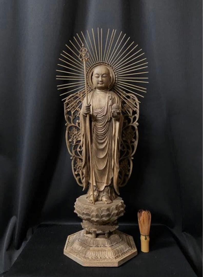 大型高66cm 井波彫刻 仏教工芸品　時代彫刻　香樟材　木彫仏教　地蔵菩薩立像