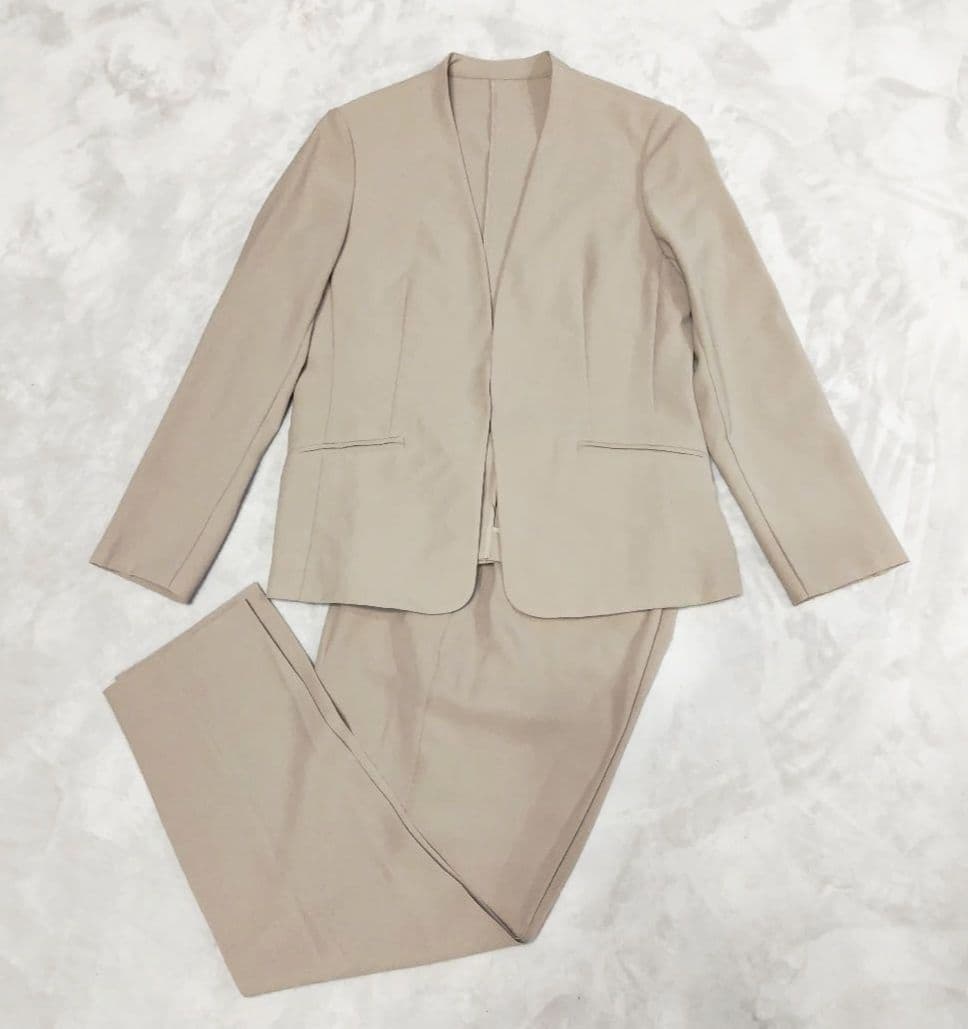 【PLST】プラステ 洗える ノーカラー セットアップ パンツ M ベージュ