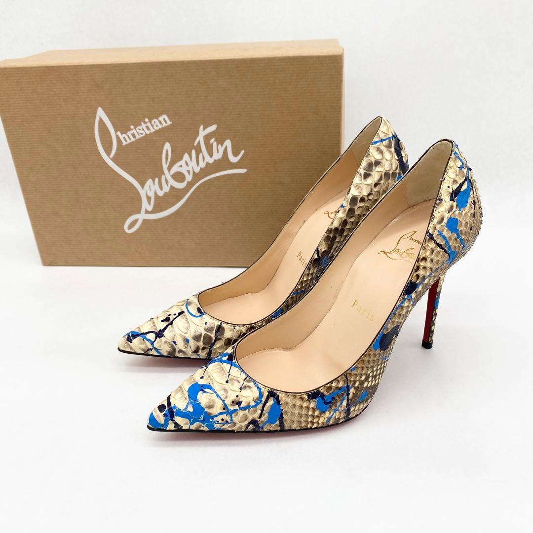 A17726 極美品 クリスチャンルブタン リアルパイソン ペイントハイヒール