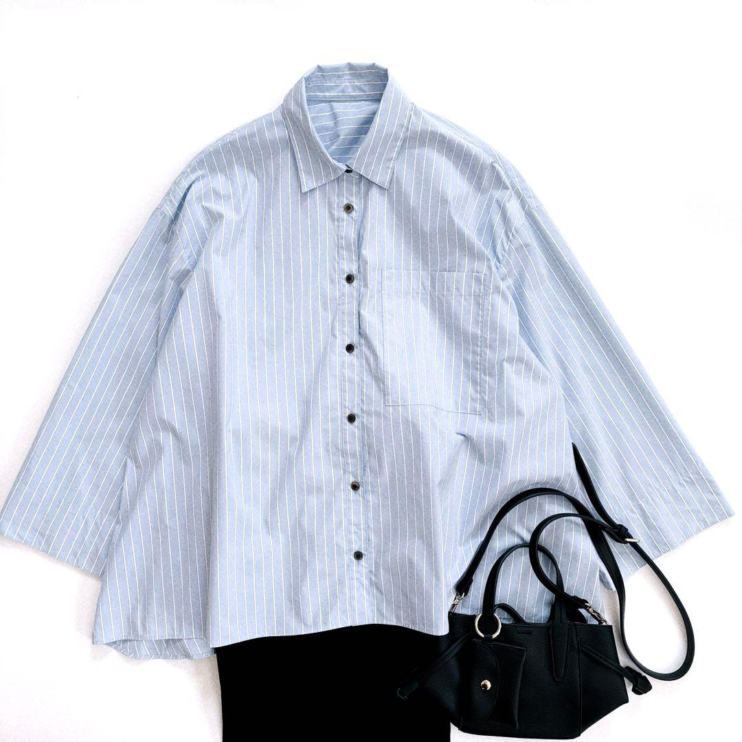 ルフィル LE PHIL ストライプ スパンタイプライターシャツ ライトブルー