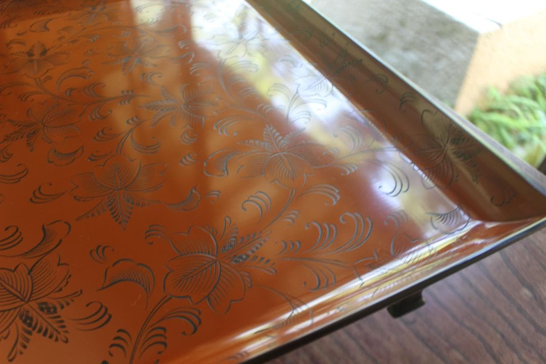 デッドストック！前大峰作！極上沈黒草文の映える脚付四方膳（検輪島塗