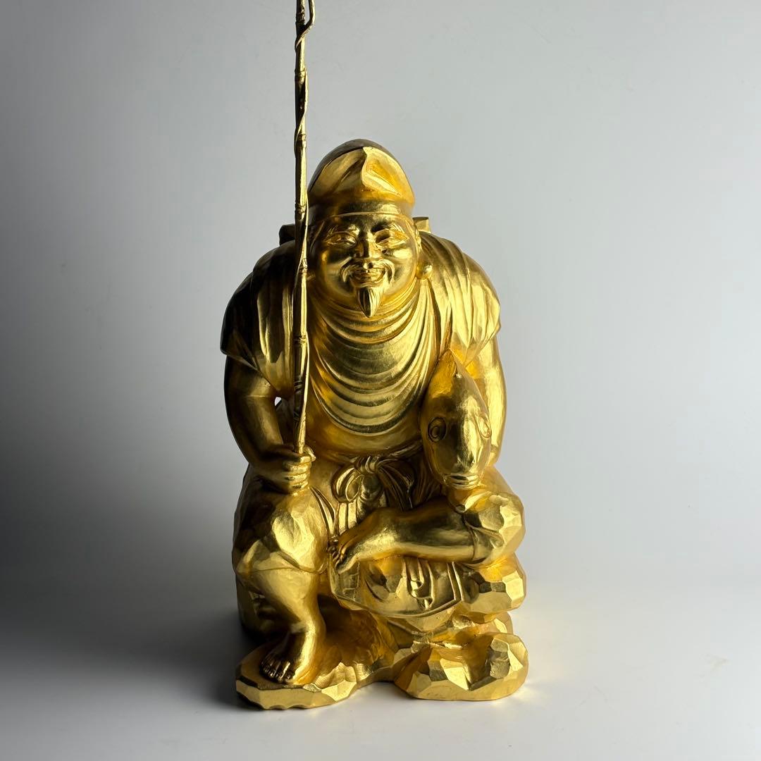 仏師 先崎栄伸 銅ブロンズ 金箔仕上『恵比寿』置物 共箱 定価68万円 仏教美術
