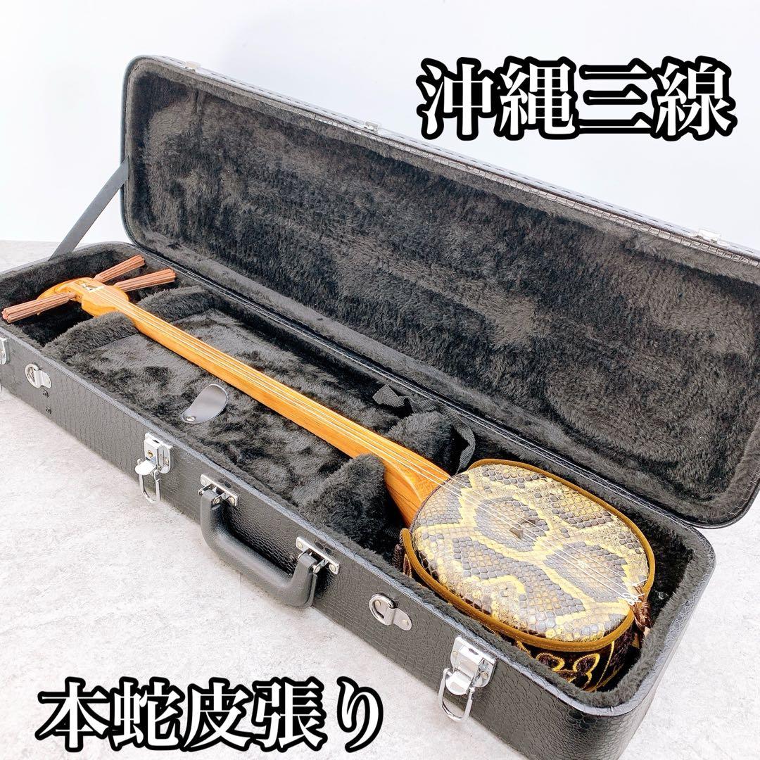 沖縄三線　本蛇皮張り クロコレザー調 ハードケース 杢目 本皮 三線 琉球