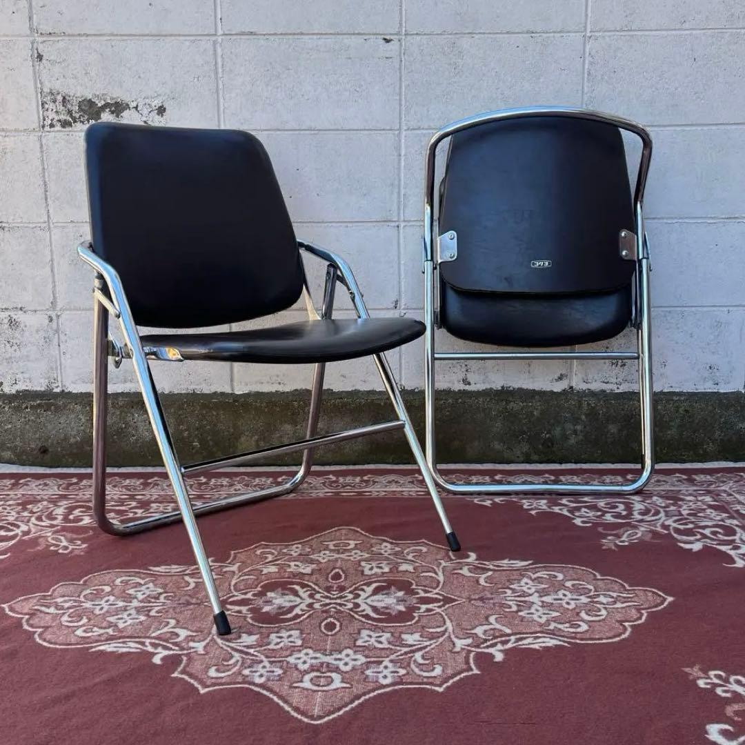古家具 2点セット◾️KOKUYO 折り畳み椅子/ フォールディングチェア B