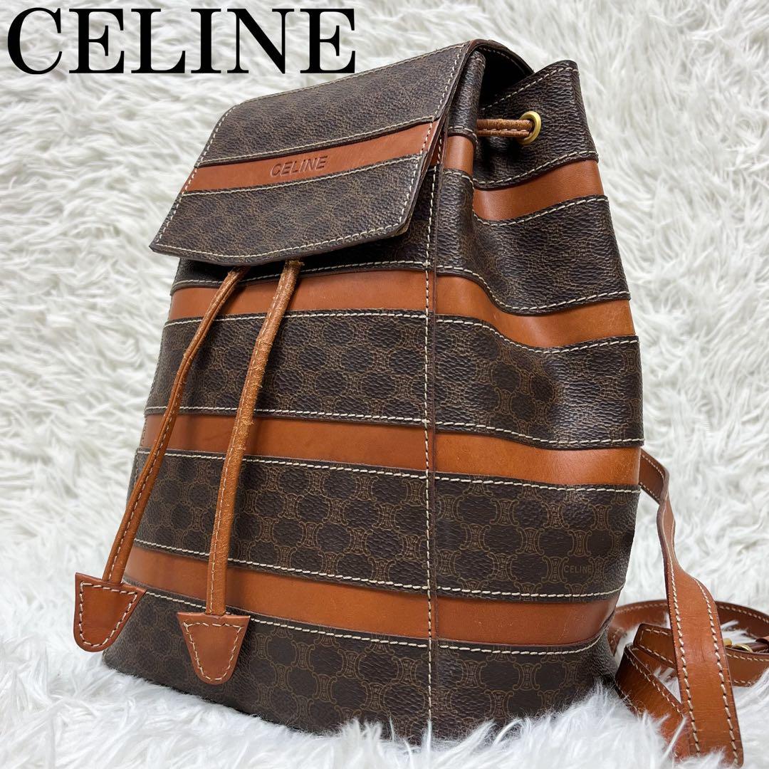 希少 セリーヌ CELINE リュック マカダム レザー PVC 巾着 フラップ CELINE セリーヌ マカダム PVC×レザー フロントポケット バックパック