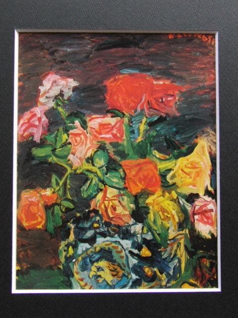 中川一政、「薔薇」、希少な画集より、 新品高級額装付、状態良好