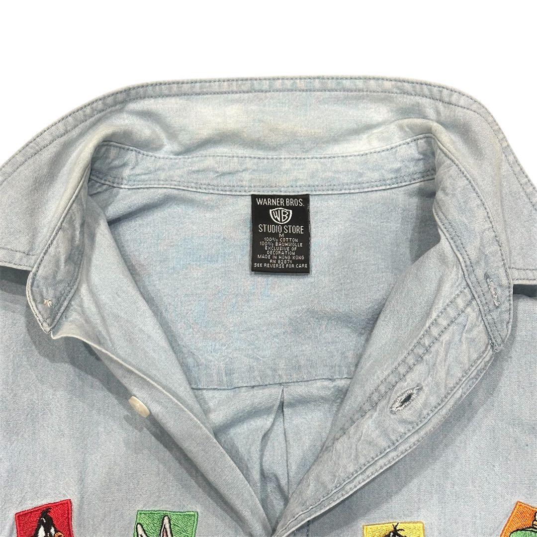 90s ワーナーブラザーズ ルーニーチューンズ 刺繍 シャンブレーシャツ