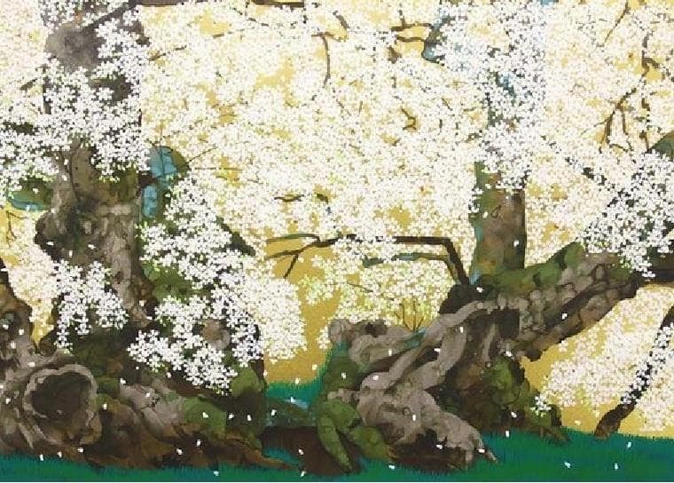 中島千波「石部の桜（福島県）」シルクスクリーン 約12号 直筆サイン 証明シール