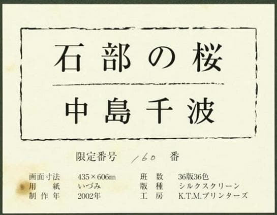 中島千波「石部の桜（福島県）」シルクスクリーン 約12号 直筆サイン