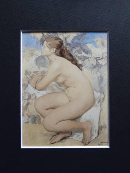 小磯良平、【横向裸婦】、希少な大判額装用画集より、美品、新品額装付