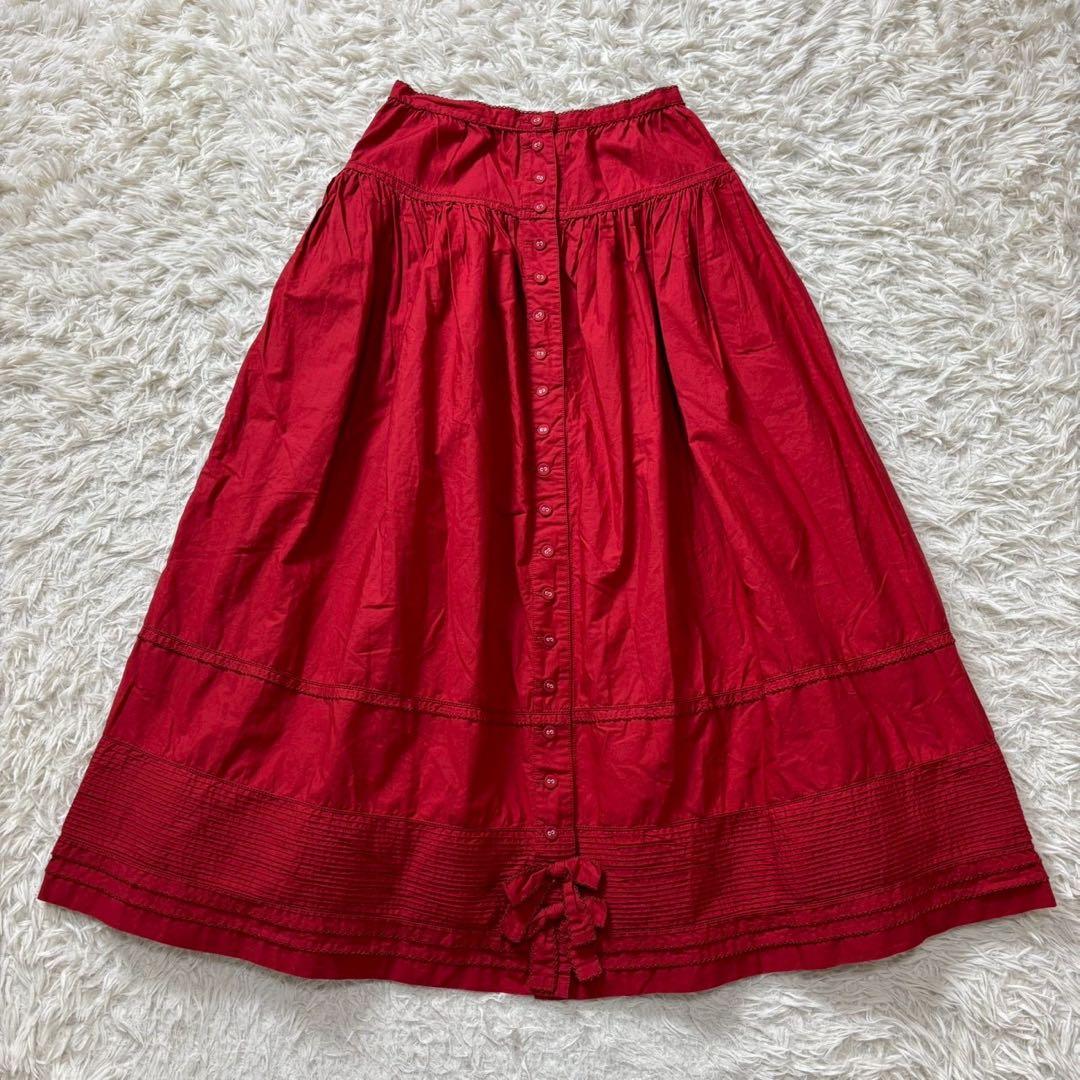 PINK HOUSE ピコフリル リボン　ロングスカート フロントボタン　赤 予約販売】Forest Basket 4.0 三段フリルスカート リボンのヘアアクセ