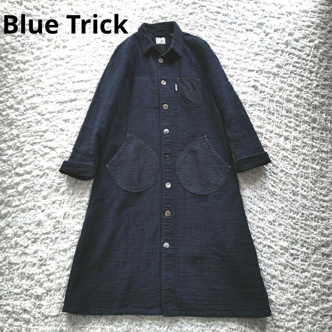 ✨美品✨Blue Trick　日本製　インディゴ　ショップコート　M BlueTrick】デコボコダック ロングショップコート（ユニセックス