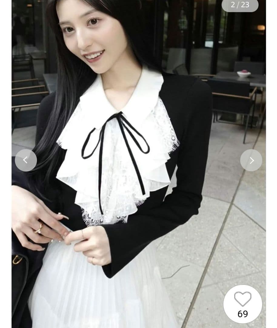 新品タグ付　Sustainableレイヤードラッフルニットプルオーバー　黒