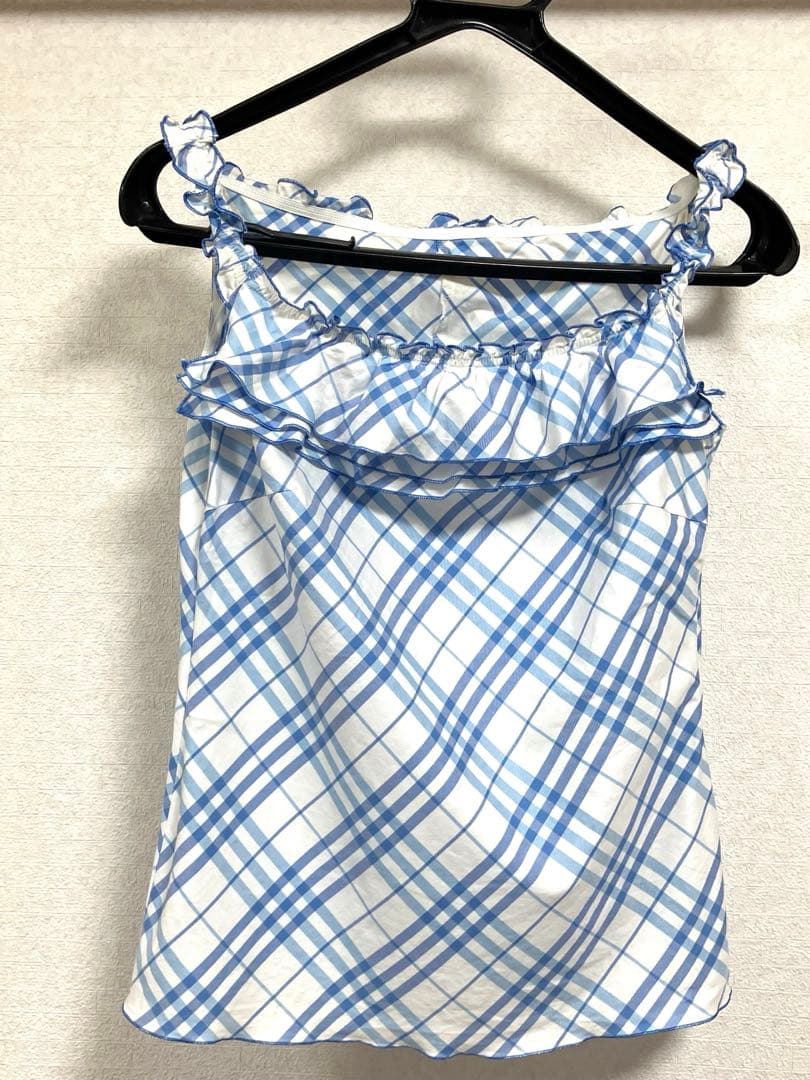 【希少】バーバリーブルーレーベル　水色チェック　フリルブラウス 38★激レア