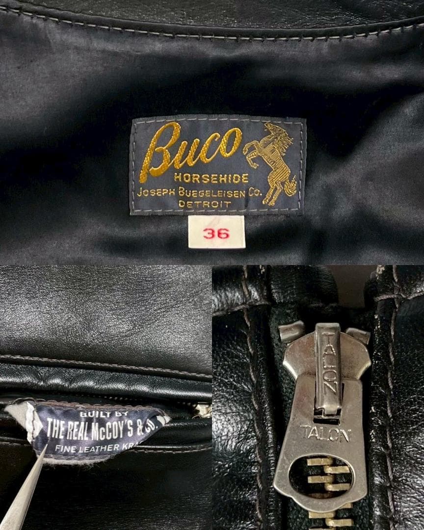 Buco ブコ リアルマッコイズ J−100 茶芯 ホースハイド ライダース 黒