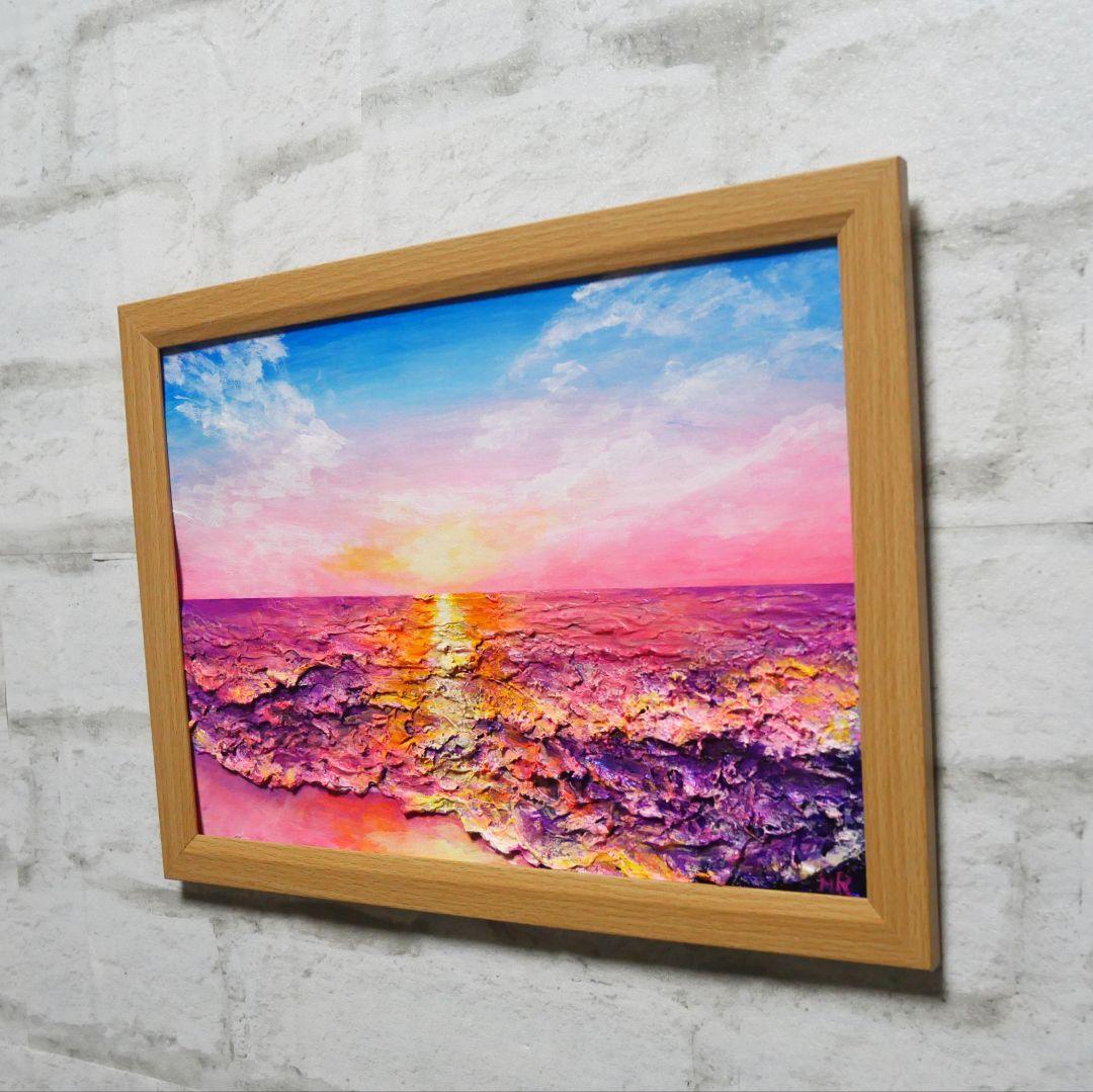 油絵 絵画 【ピンクの夕焼け】 - メルカリ