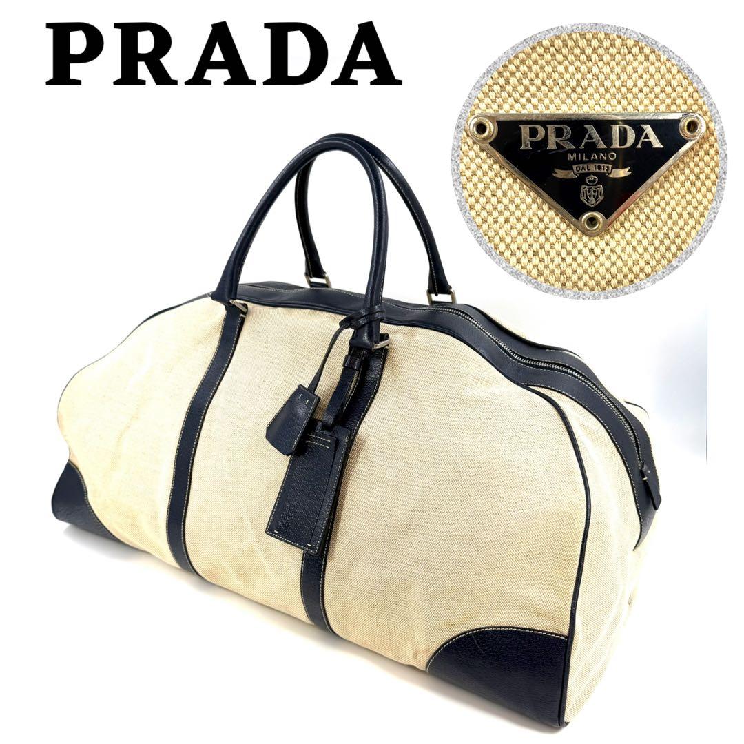 PRADA プラダ　ボストンバッグ キャンバス×革ネイビー　レディース・メンズ