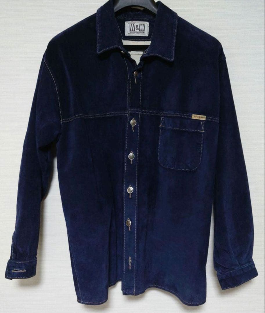ヴィンテージ デニムシャツ風スエードレザーシャツ　ネイビー