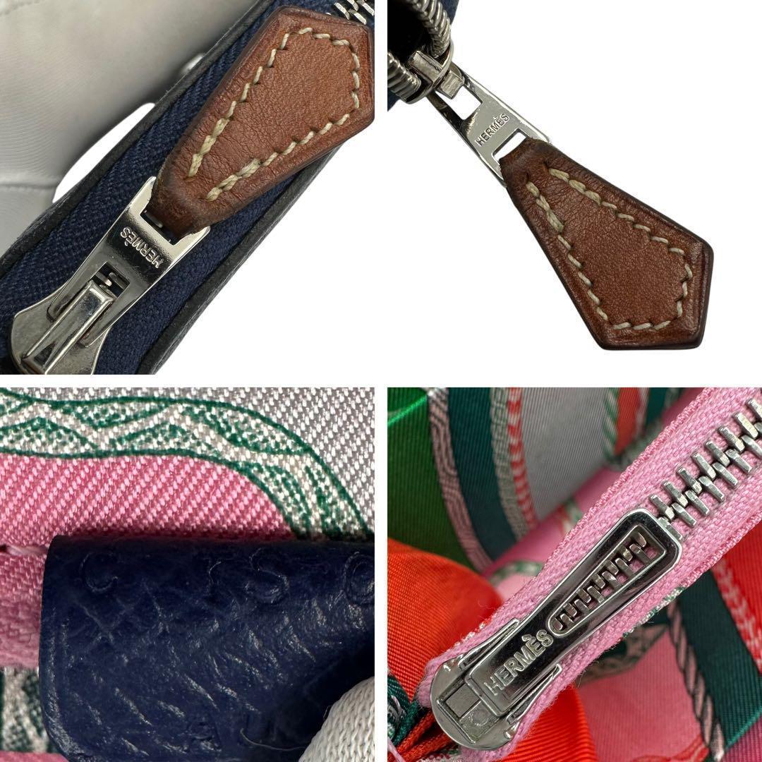 極美品】エルメス アザップシルクイン ネイビー系 ラウンドファスナー