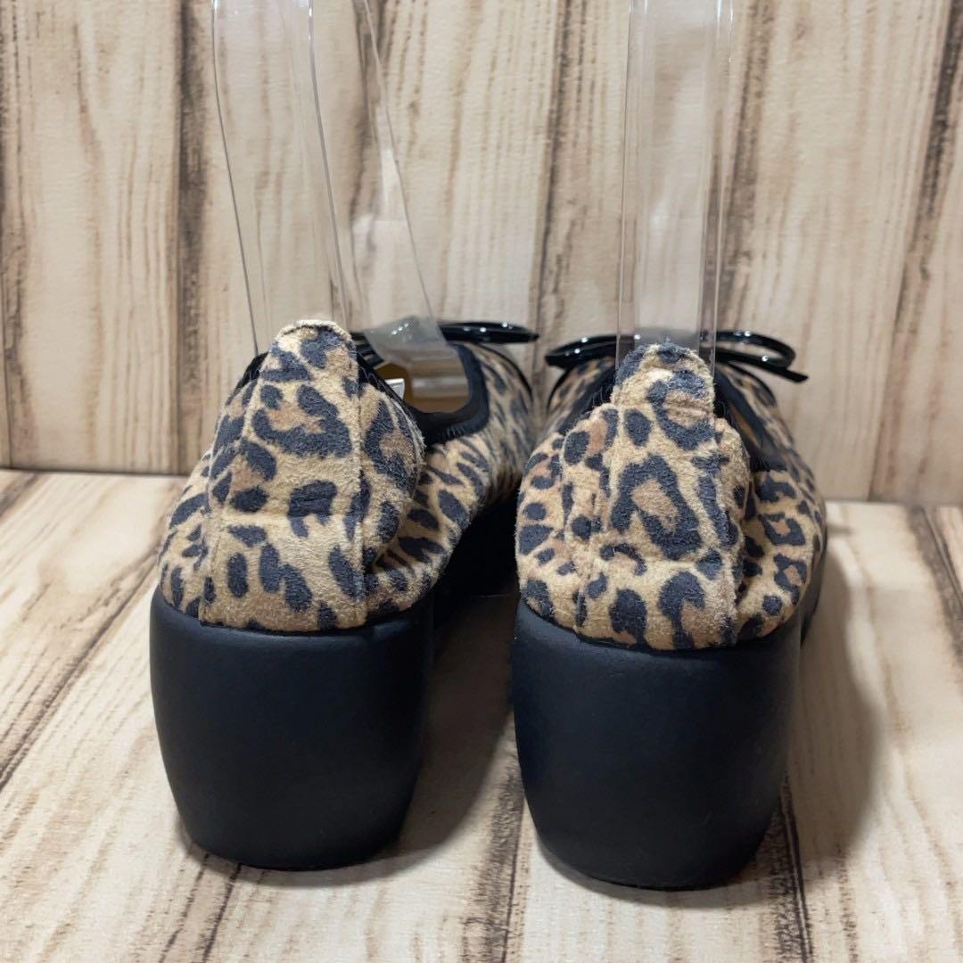 ヒルズアベニュー ウェーブソール 厚底パンプス レオパード柄 黒 23.5