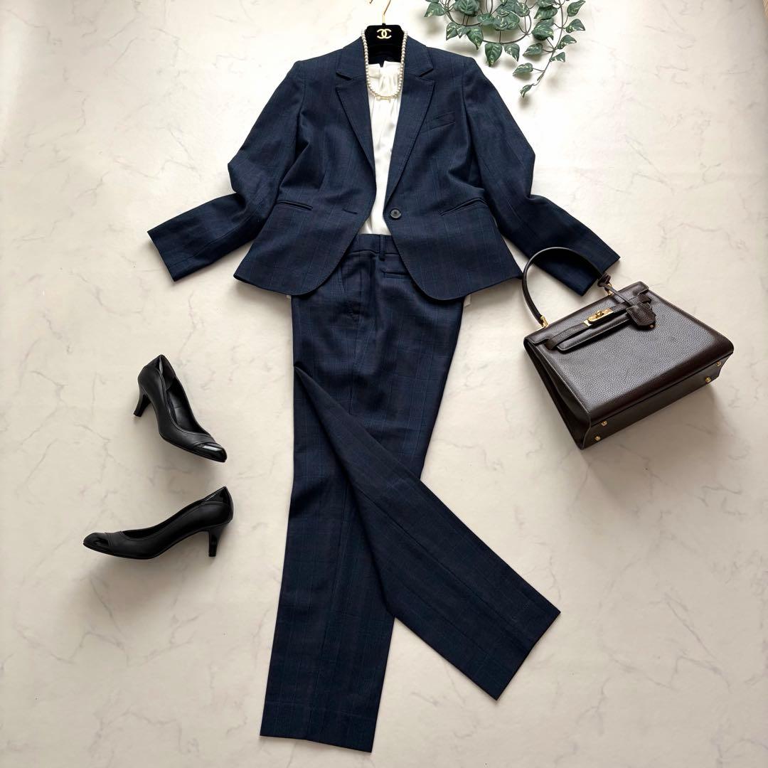 極美品✨スーツカンパニー×REDA パンツスーツ ネイビー グレンチェック 40