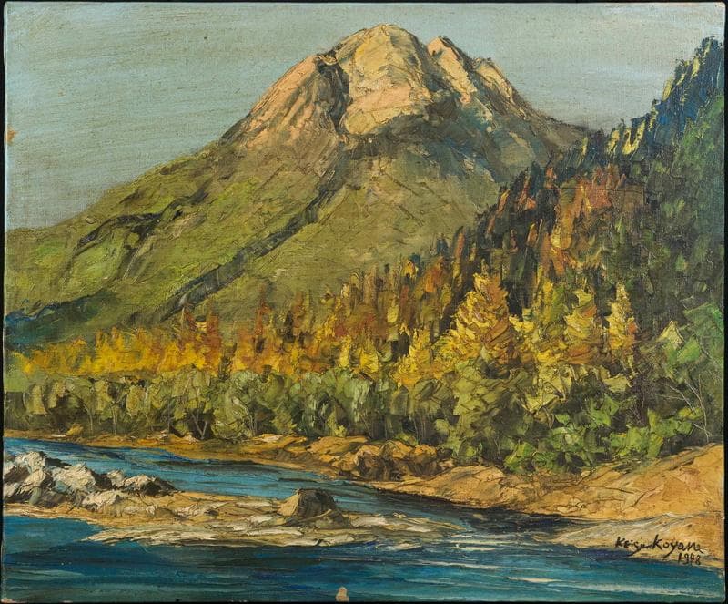 小山敬三　油彩　肉筆『焼岳』表サイン　裏サイン　鑑定証　F8号　額無　b798