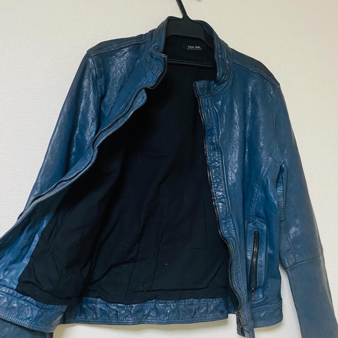 キャシージェーン シングルライダースジャケット ゴートレザー Lサイズ Mo-Laws 山羊革 メンズ シングルライダースジャケット ダメージカラー