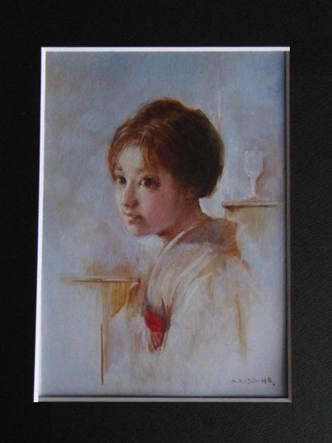 上尚司、【むすめ】、希少な額装用画集画、新品高級額 額装付、状態良好