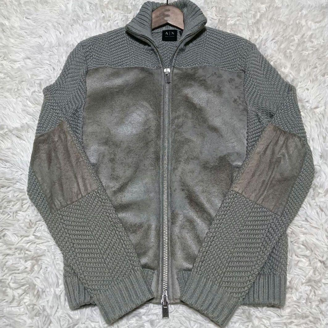 アルマーニエクスチェンジ　ドライバーズニット　ダブルジップ　フェイクムートン切替