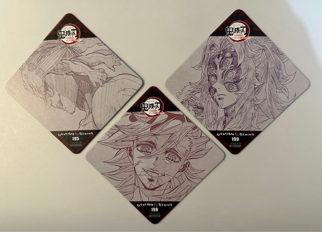 鬼滅の刃 童磨 黒死牟 玉壺 コースター ダイニング 3枚セット 上弦集結