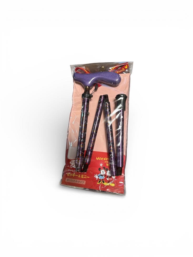 杖　折りたたみ杖ミッキー&ミニーディズニー折りたたみ式杖　アルミ　ストラップ付き