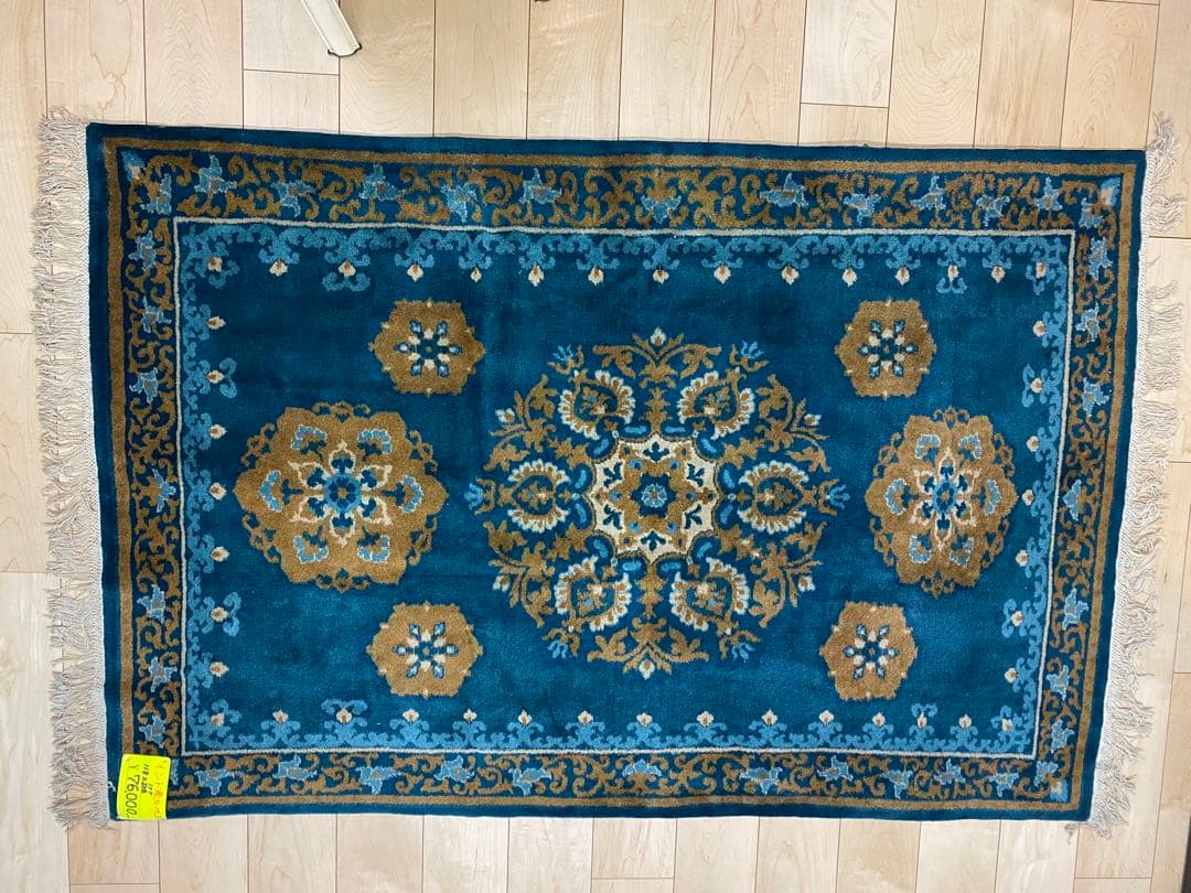 絨毯　インド緞通 天津緞通 上質のウールを使用した手織り絨毯 ＃315 69×122cm ネイビー