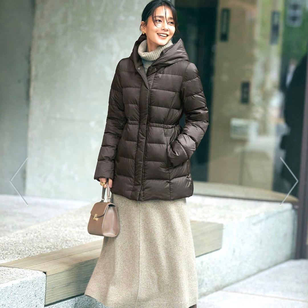 極美品☆23区シレータフタダウンコートミドル丈ダークブラウン
