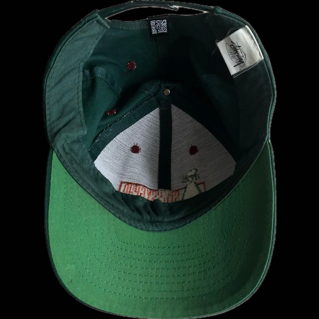 シャドーマン” old stussy 刺繍ロゴ 6パネルキャップ 90s 緑