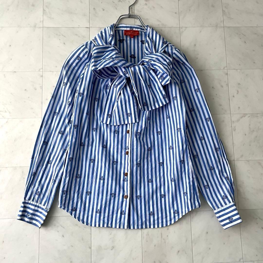 美品♡ヴィヴィアンウエストウッド リボン ブラウス オーヴ 総柄 ストライプ 2