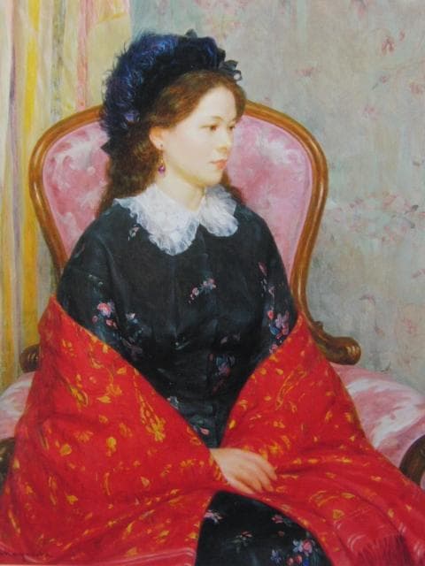 中山忠彦、緋のショール、希少な画集より、新品高級額・額装付