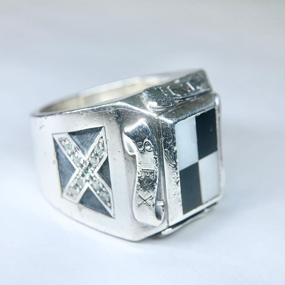 ジャスティンデイビス SEX リング 925 白蝶貝 オニキス 燻 25号相当