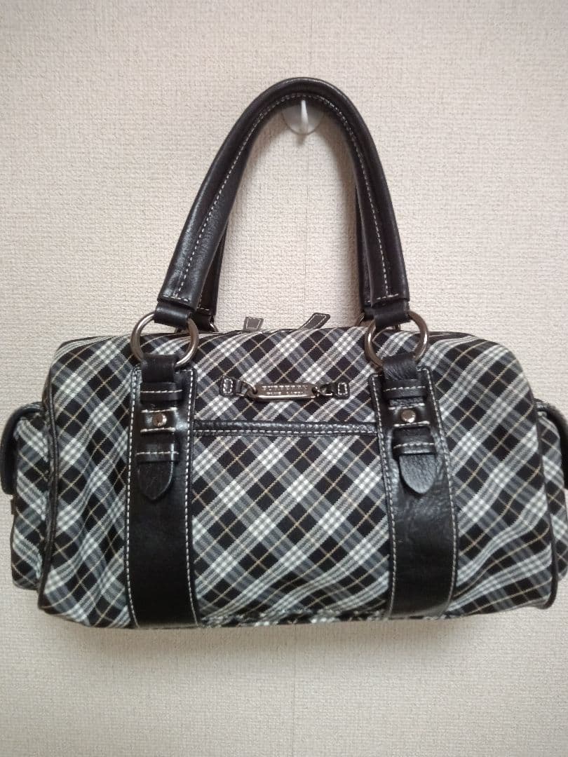 バーバリーブルーレーベル　マイクロ　チェック　ボストン　ブラック　希少