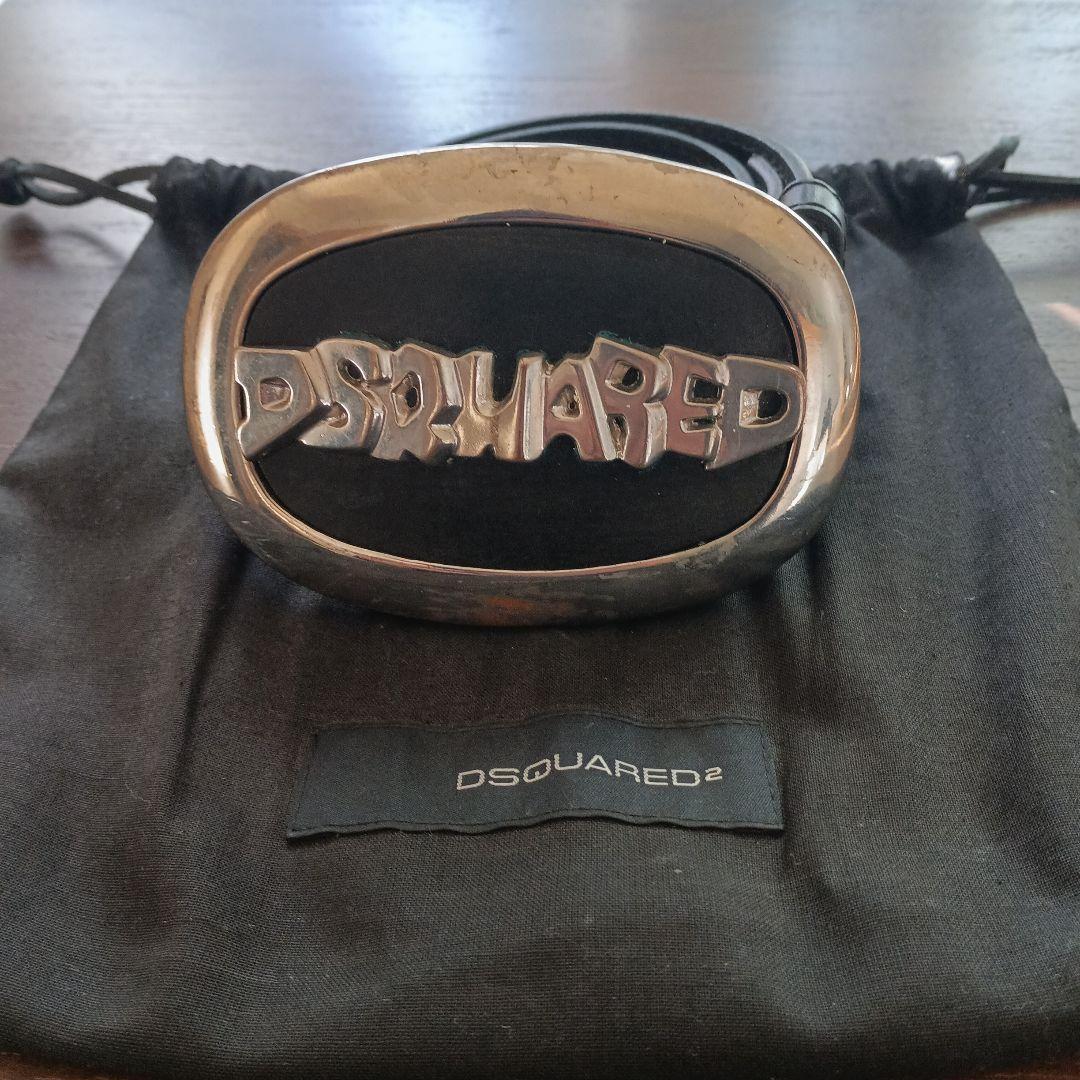 ディースクエアード　デカバックル　ベルト　リアルレザー　黒　イタリア製