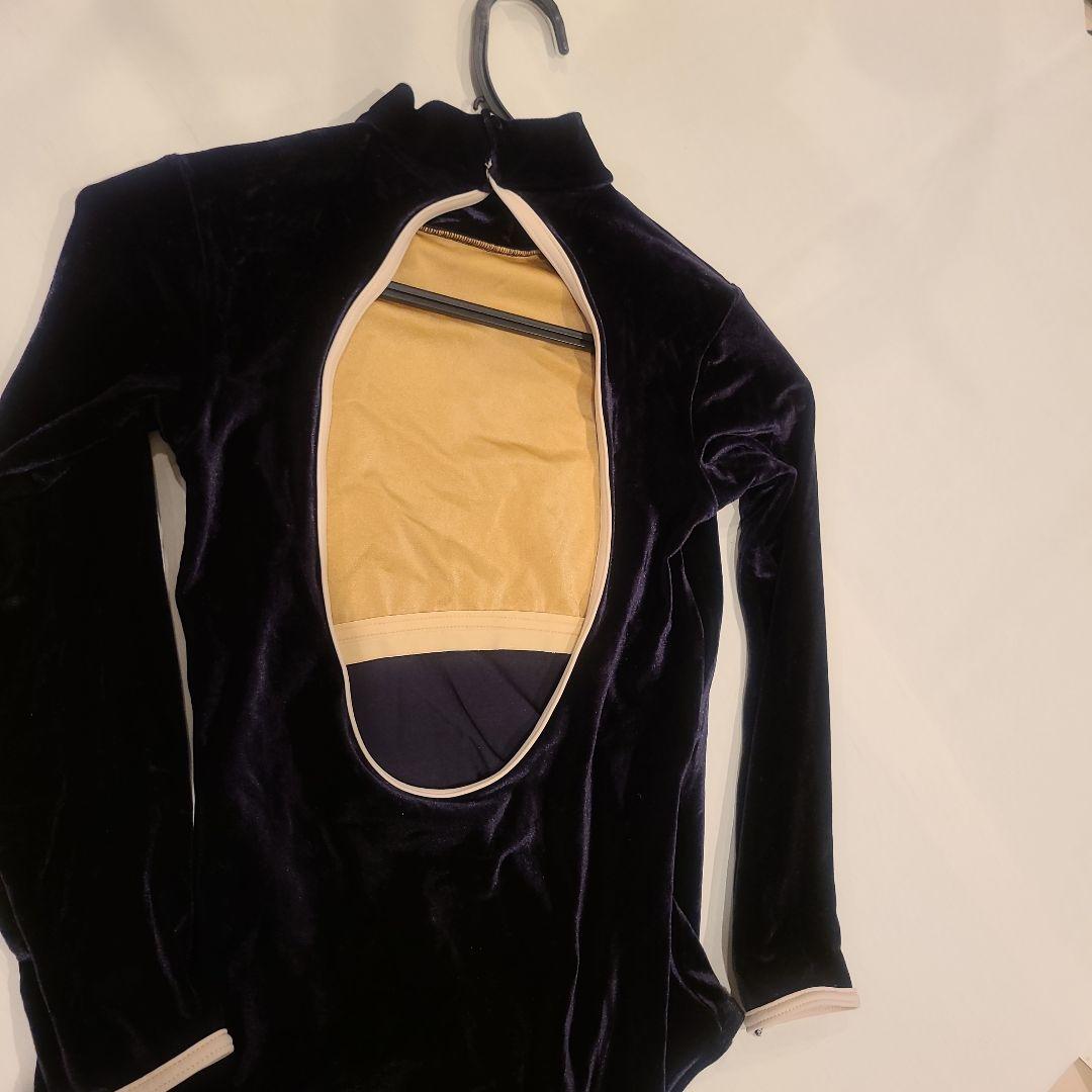 ベロアのブラックとペールピンク XL 長袖レオタード YUMIKO 美品