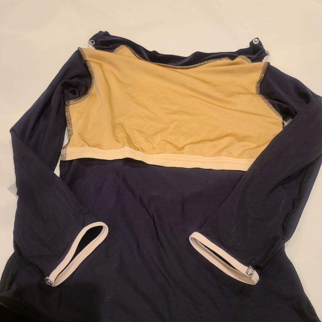 ベロアのブラックとペールピンク XL 長袖レオタード YUMIKO 美品