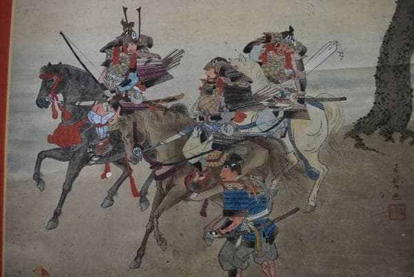 【真作】雨城/武者絵/掛軸/名家伝来/K-387　J Yahoo!オークション - 【真作】柳田 華紅 「武者」 掛軸 真作 骨董 甲