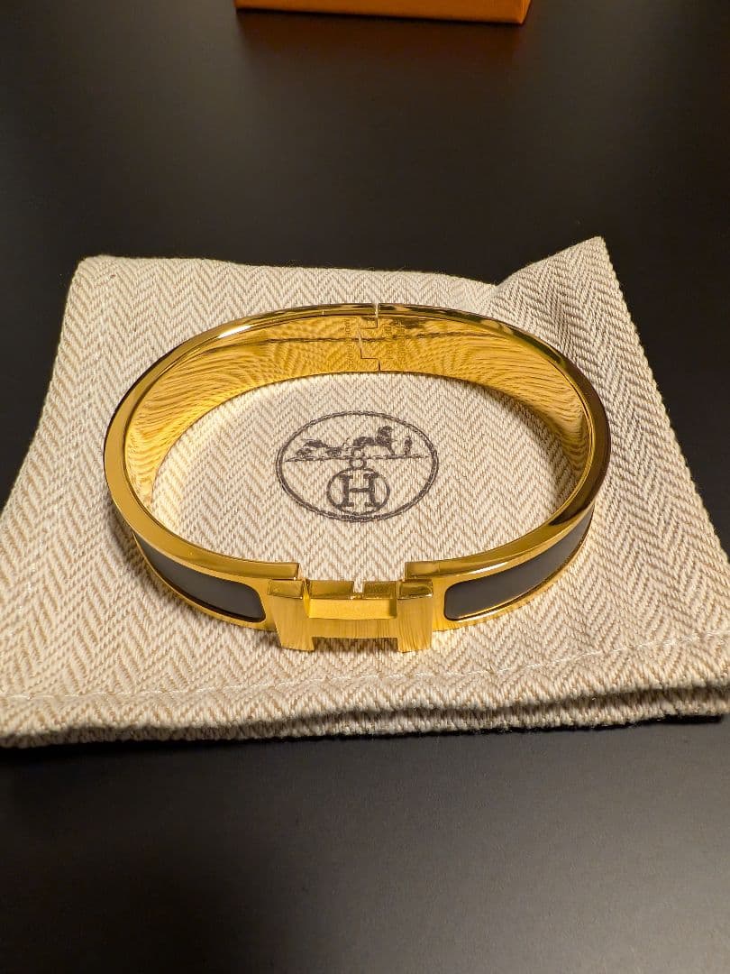 HERMES エナメルブレスレット クリックHH ゴールド T5