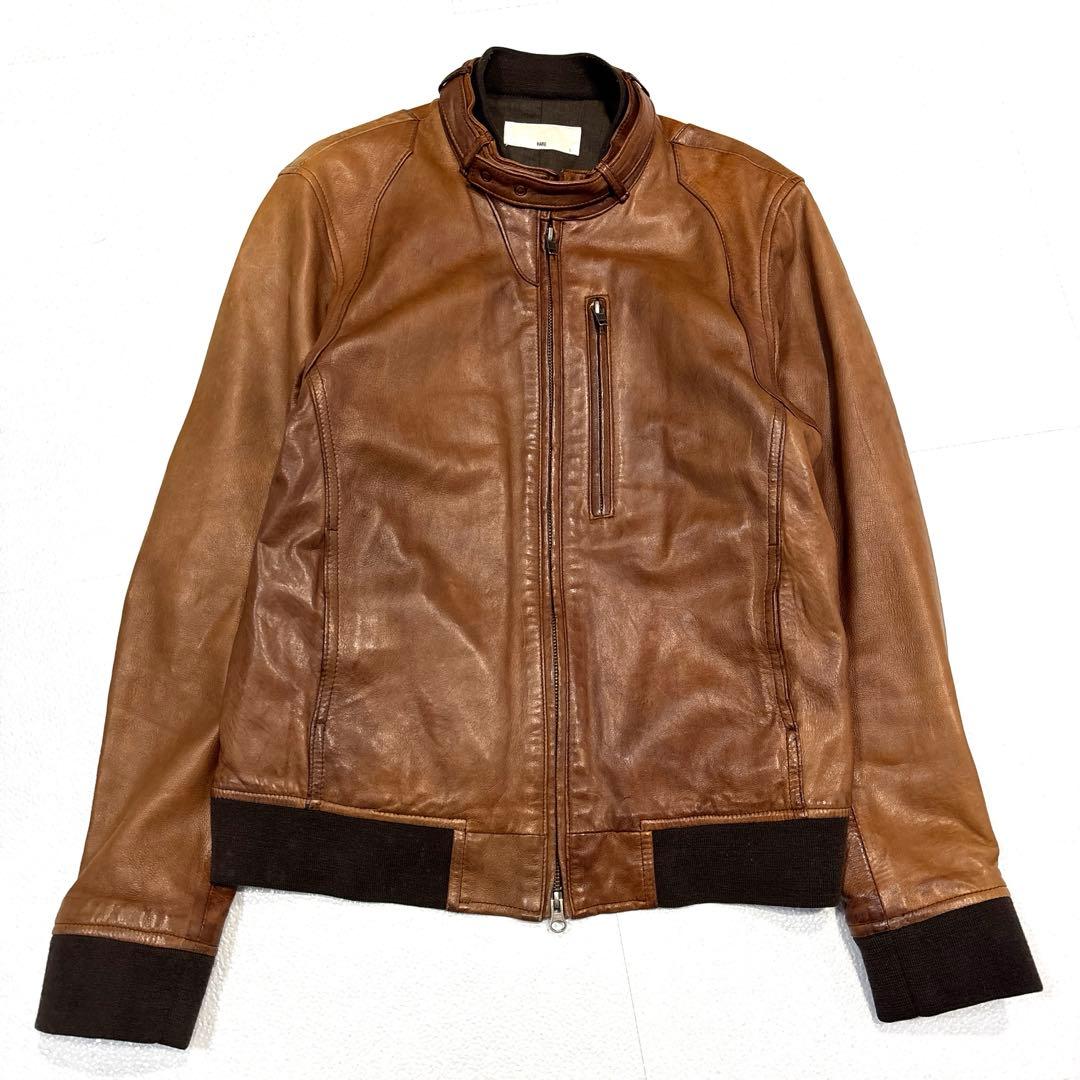 【メンズL】HARE ハレ　レザージャケット　ライダース　バンドカラー　ラム