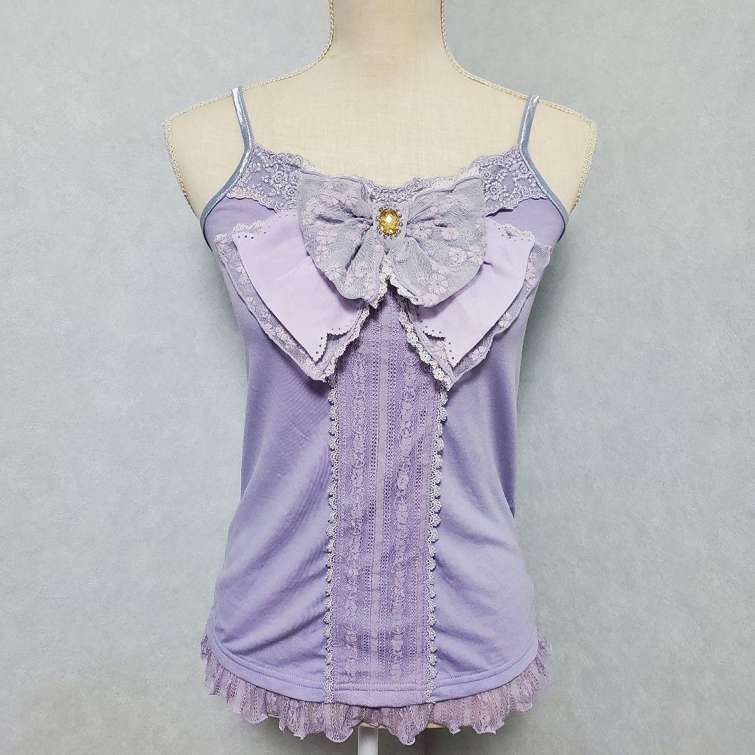 希少 axes femme ビジュー付きビッグリボンキャミソール ラベンダー