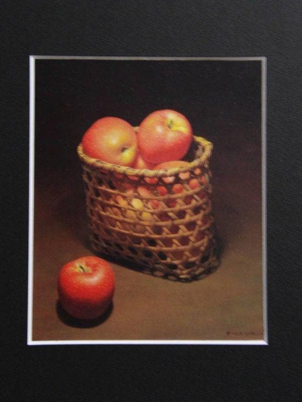 余村展、『林檎』、希少画集より、状態良好、新品木製額・額装付