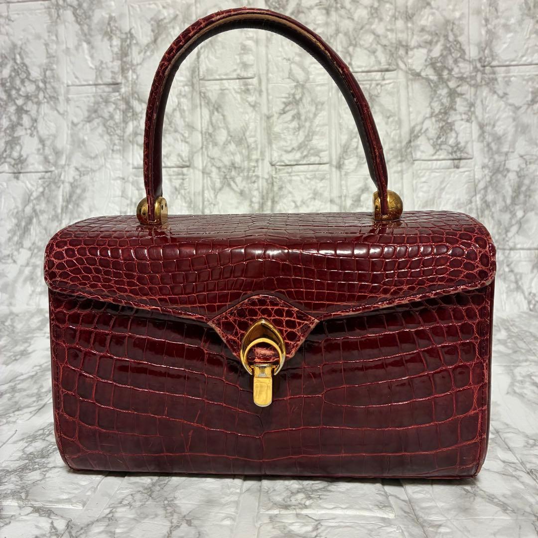 シャイニングクロコダイル　ハンドバック　ボルドー 楽天市場】【期間限定価格】HALEINE 日本製 シャイニング クロコダイル