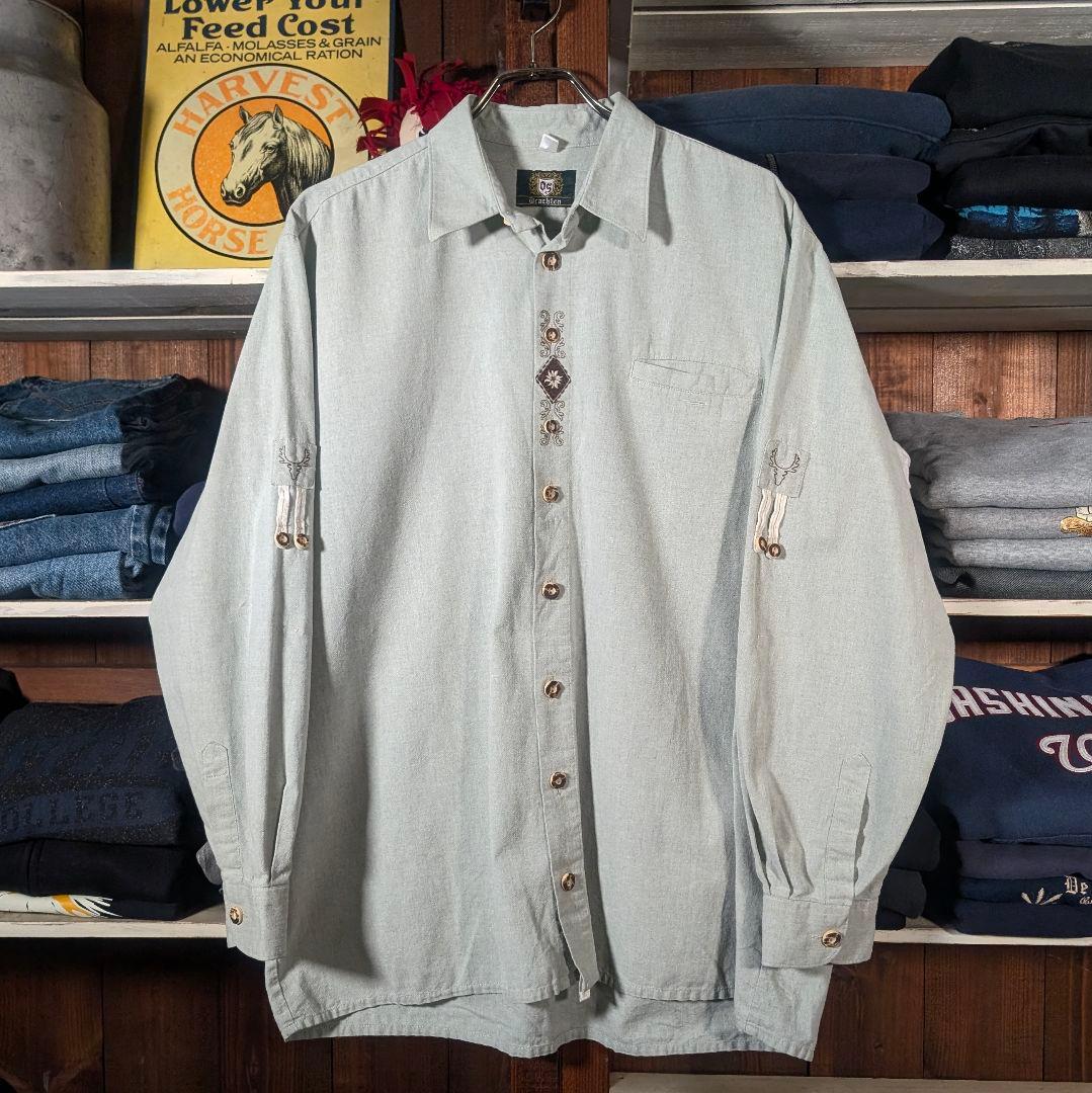 90s　ユーロヴィンテージ　チロリアンシャツ　チロルシャツ　刺繍　オーバーサイズ